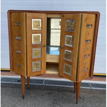 MOBILE BAR CREDENZA DESIGN ATTR PAOLO BUFFA ANNI 50/60 VETRO SPECCHIO STELLE 