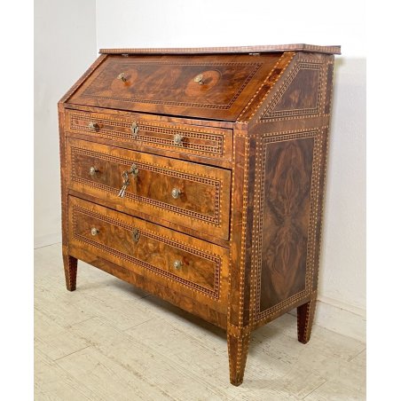 ANTICO MOBILE RIBALTA INTARSIATO NOCE BIGLIA 1800 SECRETAIRE LASTRONATO EPOCA 