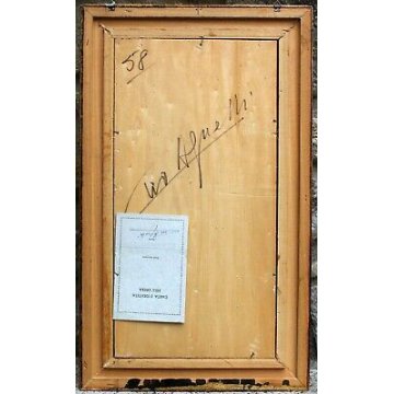 ANTICO QUADRO DIPINTO OLIO TAVOLA TRITTICO Ciro Agnetti PAESAGGIO PIANURA FIUME