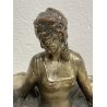 ANTICA SCULTURA GIUSEPPE GRANELLO STATUA DAMA BAMBINO TERRACOTTA RAME ARGENTATO