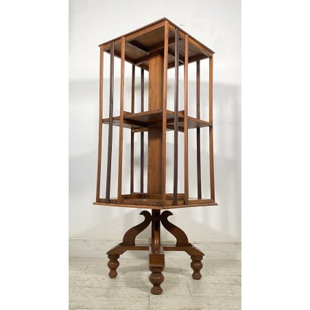 ANTICA LIBRERIA GIREVOLE VITTORIANA COMODINO INGLESE ETAGERE LEGNO NOCE 1800 OLD