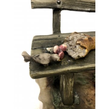 GRANDE SCULTURA CERAMICA BISCUIT Capodimonte FIGURA Vagabondo CLOCHARD PANCA 900