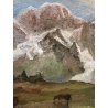 ANTICO QUADRO OLIO TELA Magnini Corso PAESAGGIO MONTANO Monte Bianco 