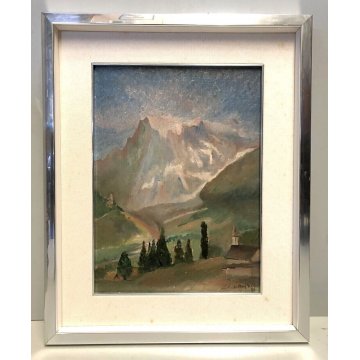 ANTICO QUADRO OLIO TELA C. Magnini PAESAGGIO Alpino Monte Bianco MONT BLANC 1965