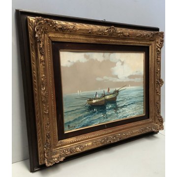 ANTICO QUADRO DIPINTO OLIO TAVOLA MARINA PESCATORI PESCHERECCI VELE 