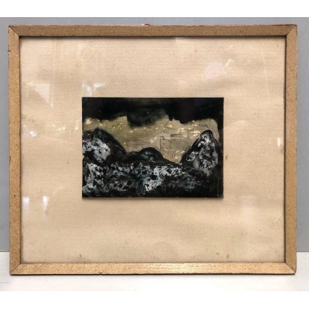ANTICO PICCOLO QUADRO DIPINTO Dìnes TECNICA MISTA su CARTA GRAFITE TEMPERA '900 