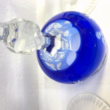 SET 6 BICCHIERI CALICE VINO CRISTALLO MOLATO BLU COBALTO VERRES VINTAGE ANNI '50