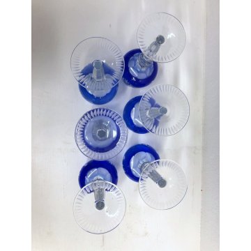 SET 6 BICCHIERI CALICE VINO CRISTALLO MOLATO BLU COBALTO VERRES VINTAGE ANNI '50