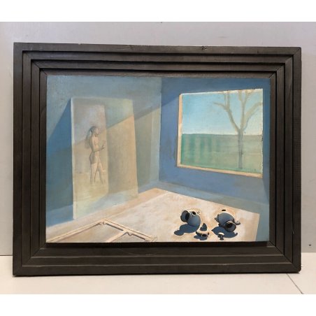 DIPINTO OLIO TAVOLA Castagneto STANZA FIGURA FEMMINILE BROCCHE SILENZIO LUCI 900