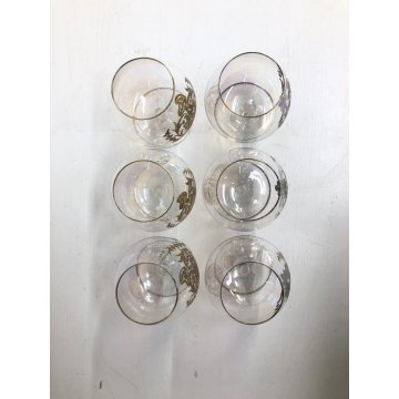 SET 6 ANTICHI BICCHIERI BRANDY CARNIVAL GLASS CRISTALLO DECORO MOLATO DORATO 900