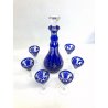 SET BOTTIGLIA ROSOLIO 6 BICCHIERI CRISTALLO MOLATO CUT BLU COBALTO CLEAR GLASS 