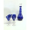 SET BOTTIGLIA ROSOLIO 6 BICCHIERI CRISTALLO MOLATO CUT BLU COBALTO CLEAR GLASS 
