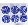 SET BOTTIGLIA ROSOLIO 6 BICCHIERI CRISTALLO MOLATO CUT BLU COBALTO CLEAR GLASS 