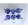SET BOTTIGLIA ROSOLIO 6 BICCHIERI CRISTALLO MOLATO CUT BLU COBALTO CLEAR GLASS 