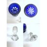 SET BOTTIGLIA ROSOLIO 6 BICCHIERI CRISTALLO MOLATO CUT BLU COBALTO CLEAR GLASS 