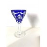 SET BOTTIGLIA ROSOLIO 6 BICCHIERI CRISTALLO MOLATO CUT BLU COBALTO CLEAR GLASS 