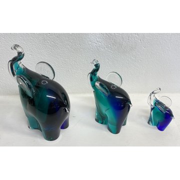 SET 3 ELEFANTI V.NASON VETRO MURANO ITALY TRIO ELEFANTINI ART GLASS ANNI 60 OLD