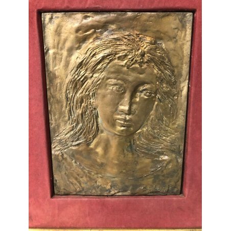SCULTURA BRONZO FIRMATA DOMENICO PURIFICATO FORMELLA ASTRATTO DONNA DESIGN EPOCA