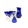 SET CARAFFA 5 BICCHIERI CRISTALLO BOEMIA MOLATO CUT BLU COBALTO CLEAR GLASS '900