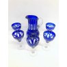 SET CARAFFA 5 BICCHIERI CRISTALLO BOEMIA MOLATO CUT BLU COBALTO CLEAR GLASS '900