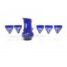 SET CARAFFA 5 BICCHIERI CRISTALLO BOEMIA MOLATO CUT BLU COBALTO CLEAR GLASS '900