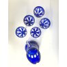 SET CARAFFA 5 BICCHIERI CRISTALLO BOEMIA MOLATO CUT BLU COBALTO CLEAR GLASS '900