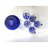 SET CARAFFA 5 BICCHIERI CRISTALLO BOEMIA MOLATO CUT BLU COBALTO CLEAR GLASS '900