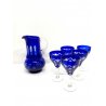 SET CARAFFA 5 BICCHIERI CRISTALLO BOEMIA MOLATO CUT BLU COBALTO CLEAR GLASS '900