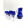 SET CARAFFA 5 BICCHIERI CRISTALLO BOEMIA MOLATO CUT BLU COBALTO CLEAR GLASS '900