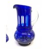 SET CARAFFA 5 BICCHIERI CRISTALLO BOEMIA MOLATO CUT BLU COBALTO CLEAR GLASS '900