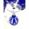 SET CARAFFA 5 BICCHIERI CRISTALLO BOEMIA MOLATO CUT BLU COBALTO CLEAR GLASS '900