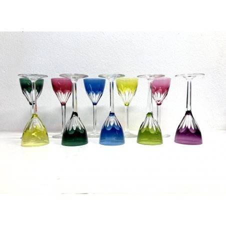SET 10 BICCHIERI VINTAGE VINO CRISTALLO Val St Lambert MULTICOLOR CUT TO CLEAR
