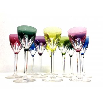 SET 10 BICCHIERI VINTAGE VINO CRISTALLO Val St Lambert MULTICOLOR CUT TO CLEAR