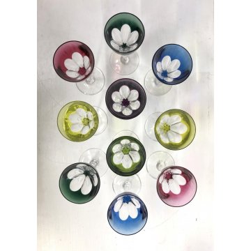 SET 10 BICCHIERI VINTAGE VINO CRISTALLO Val St Lambert MULTICOLOR CUT TO CLEAR