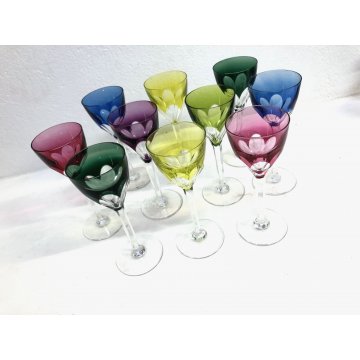SET 10 BICCHIERI VINTAGE VINO CRISTALLO Val St Lambert MULTICOLOR CUT TO CLEAR