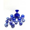 SET BOTTIGLIA 4 BICCHIERI 9 BICCHIERINI CRISTALLO BLU COBALTO CUT CLEAR GLASS