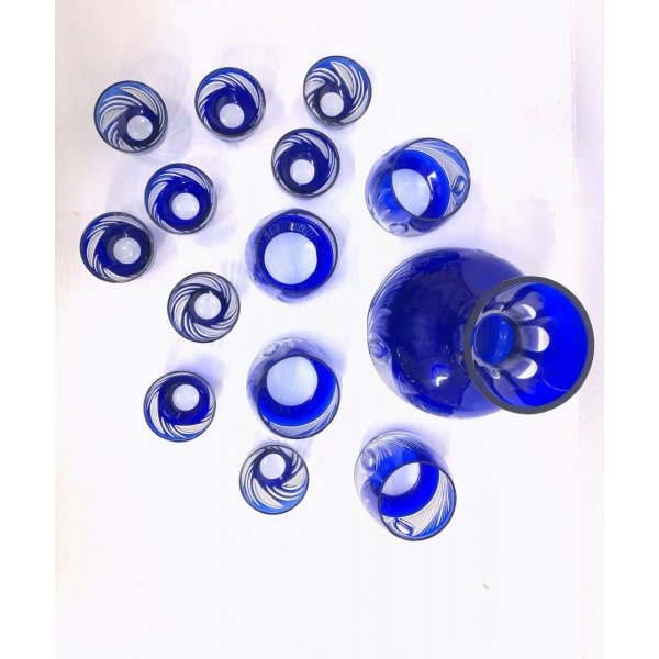 Bicchiere Da Shot In Vetro Smerigliato Colore Cobalto – Souvenir Del Massachusetts Con Scena Nautica – Collezionismo