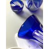 SET BOTTIGLIA 4 BICCHIERI 9 BICCHIERINI CRISTALLO BLU COBALTO CUT CLEAR GLASS