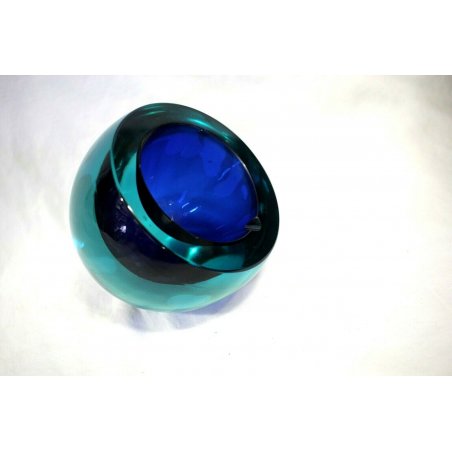 POSACENERE VETRO SOMMERSO MURANO PARABOLICO Seguso F. POLI ART GLASS BLU VERDE