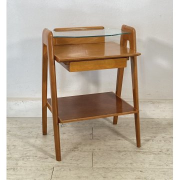 COMODINO VINTAGE VITTORIO DASSI ANNI 50 LEGNO VETRO 1 CASSETTO DESIGN ETAGERE