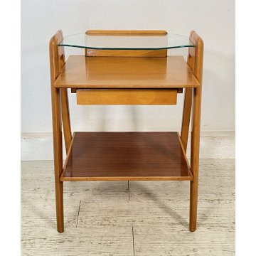 COMODINO VINTAGE VITTORIO DASSI ANNI 50 LEGNO VETRO 1 CASSETTO DESIGN ETAGERE