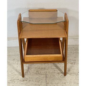 COMODINO VINTAGE VITTORIO DASSI ANNI 50 LEGNO VETRO 1 CASSETTO DESIGN ETAGERE