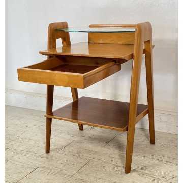 COMODINO VINTAGE VITTORIO DASSI ANNI 50 LEGNO VETRO 1 CASSETTO DESIGN ETAGERE