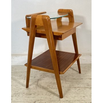 COMODINO VINTAGE VITTORIO DASSI ANNI 50 LEGNO VETRO 1 CASSETTO DESIGN ETAGERE