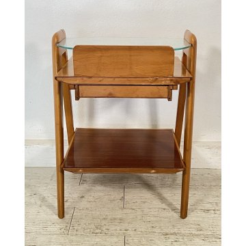 COMODINO VINTAGE VITTORIO DASSI ANNI 50 LEGNO VETRO 1 CASSETTO DESIGN ETAGERE