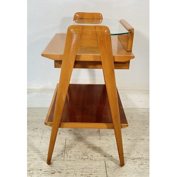 COMODINO VINTAGE VITTORIO DASSI ANNI 50 LEGNO VETRO 1 CASSETTO DESIGN ETAGERE