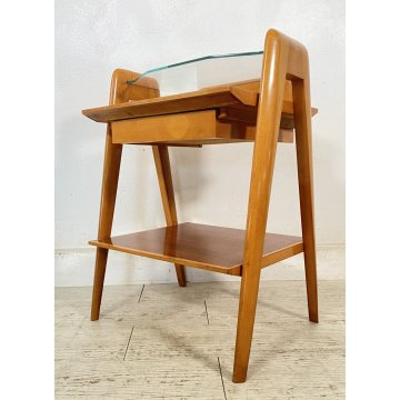 COMODINO VINTAGE VITTORIO DASSI ANNI 50 LEGNO VETRO 1 CASSETTO DESIGN ETAGERE