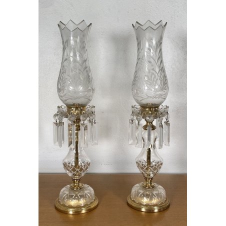 ANTICA COPPIA LUMI ATTRIBUIBILI BACCARAT CANDELIERI CANDELABRI 1900 ABAT JOUR