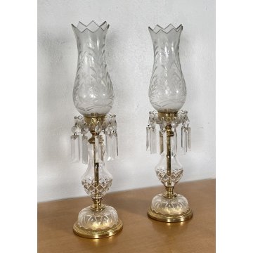ANTICA COPPIA LUMI ATTRIBUIBILI BACCARAT CANDELIERI CANDELABRI 1900 ABAT JOUR