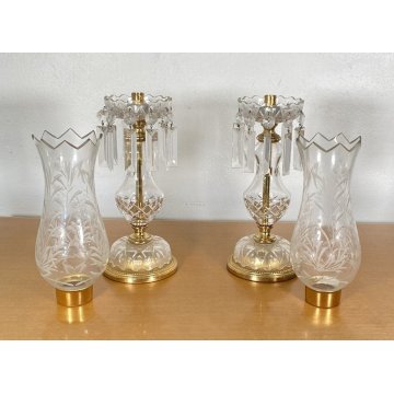 ANTICA COPPIA LUMI ATTRIBUIBILI BACCARAT CANDELIERI CANDELABRI 1900 ABAT JOUR
